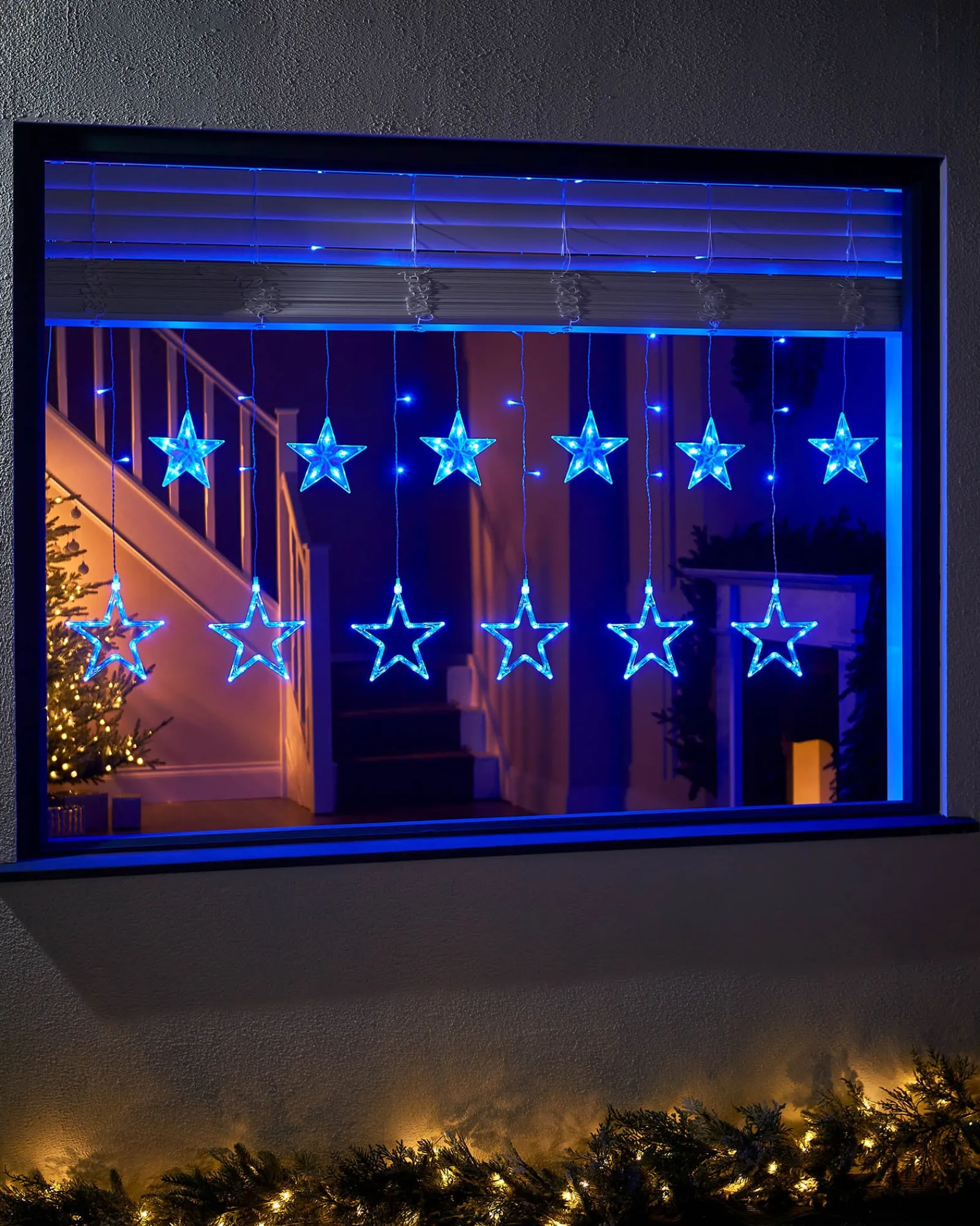 WeRChristmas Flashing Star Curtain Net Light, Blue, 2 M