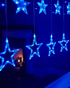 WeRChristmas Flashing Star Curtain Net Light, Blue, 2 M