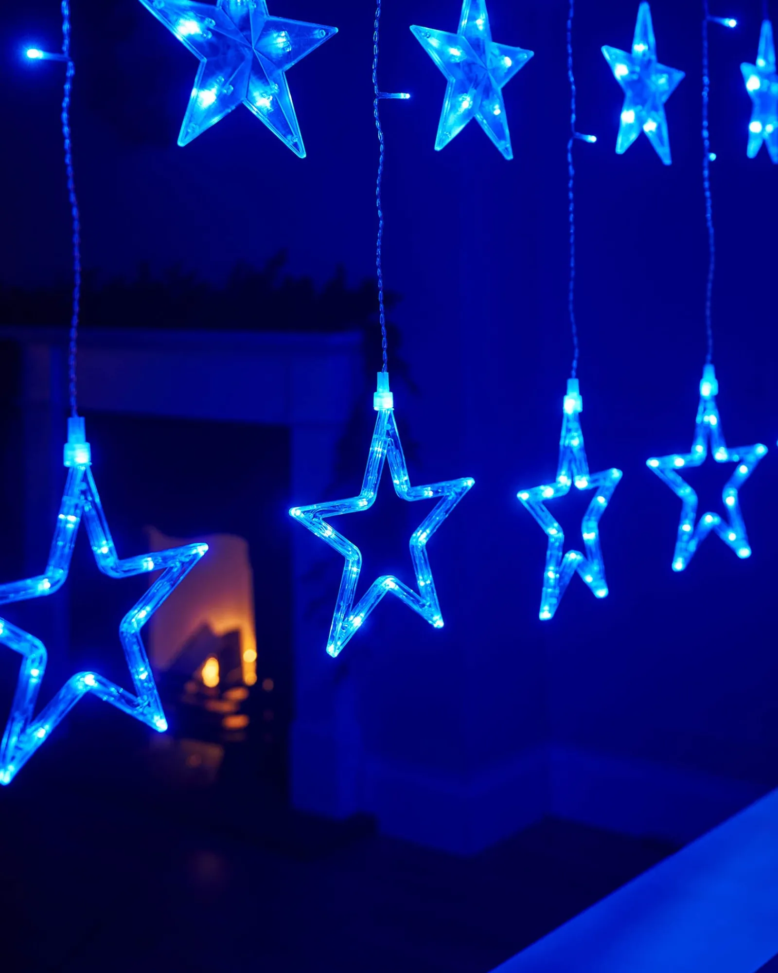 WeRChristmas Flashing Star Curtain Net Light, Blue, 2 M