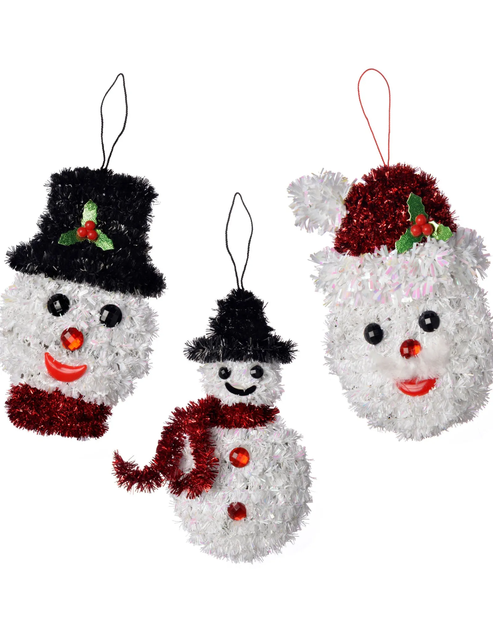 WeRChristmas Pack Of 3 Hanging Tinsel Snowman Decorations, 16 Cm