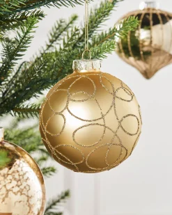 WeRChristmas Pale Gold Glass Baubles, 6 Pack, 10 Cm