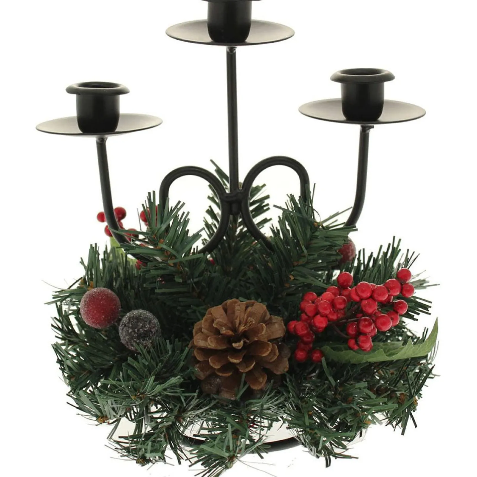 WeRChristmas Pinecone And Berry Single Pillar Candle Holder, Triple Tape