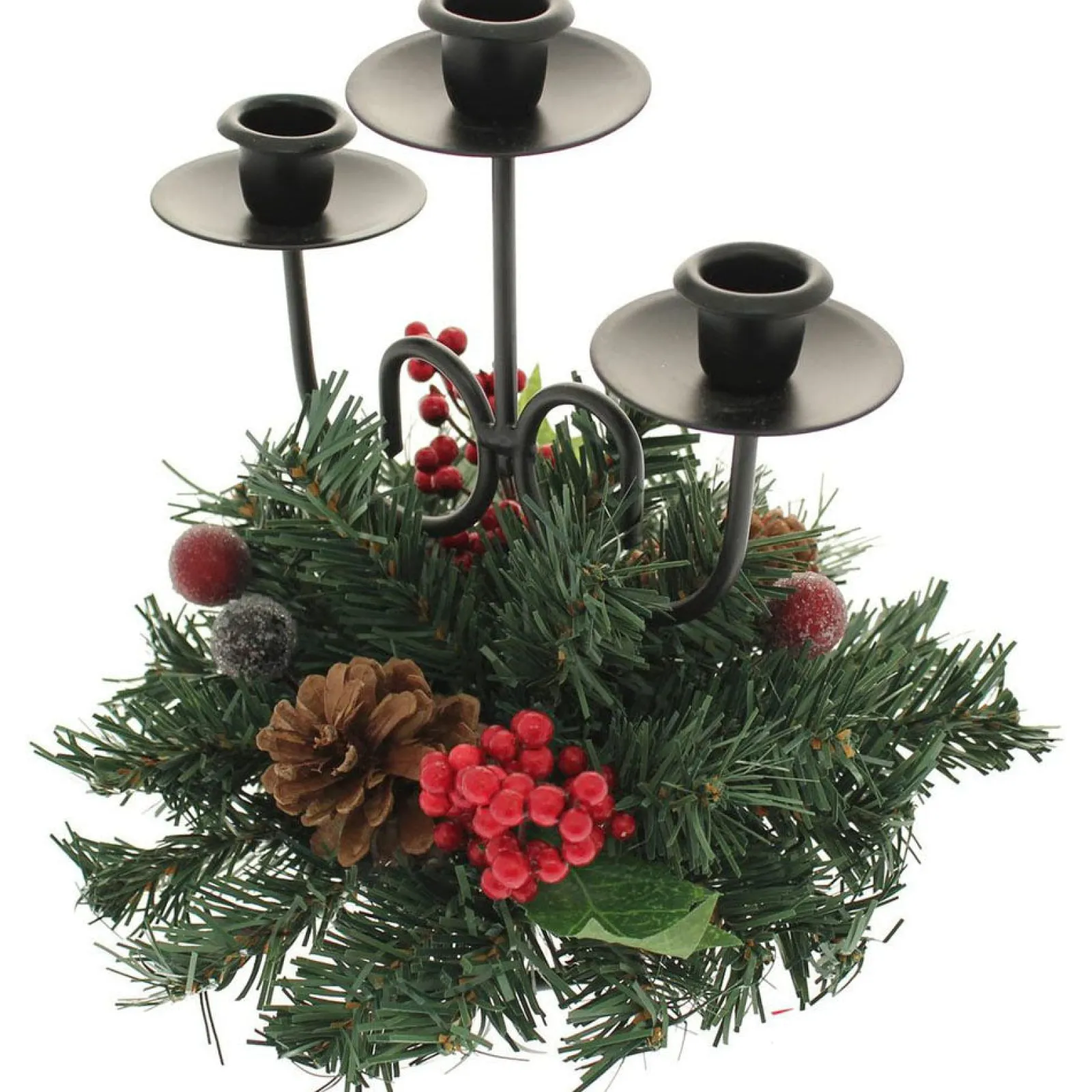 WeRChristmas Pinecone And Berry Single Pillar Candle Holder, Triple Tape