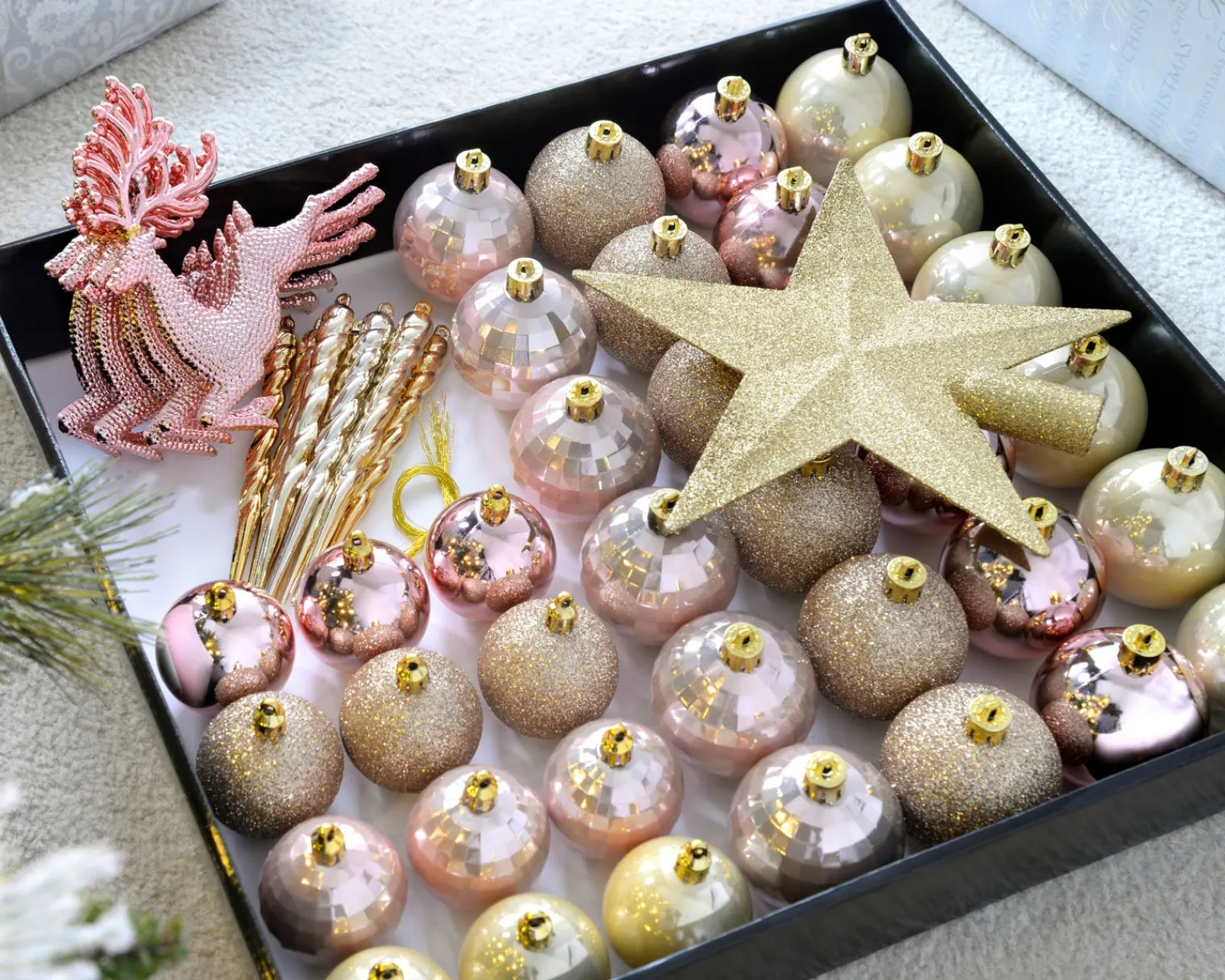 WeRChristmas Pink/Champagne Shatterproof Baubles Set, 50 Pack
