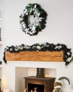 WeRChristmas Pre-Decorated Garland, Black/Silver, 6 Ft