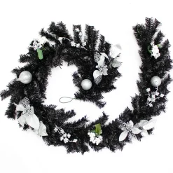WeRChristmas Pre-Decorated Garland, Black/Silver, 6 Ft