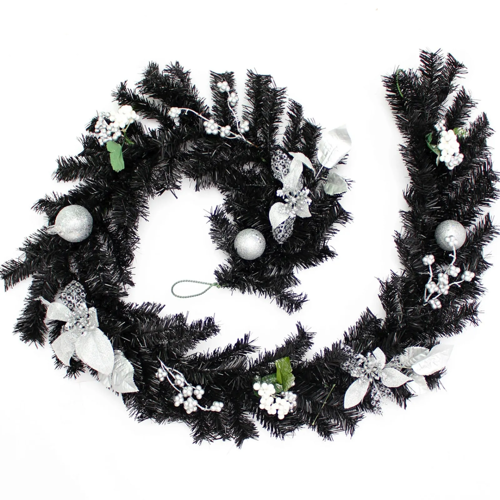 WeRChristmas Pre-Decorated Garland, Black/Silver, 6 Ft