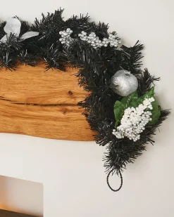 WeRChristmas Pre-Decorated Garland, Black/Silver, 6 Ft