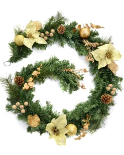 WeRChristmas Pre-Decorated Garland, Cream/Gold, 6 Ft