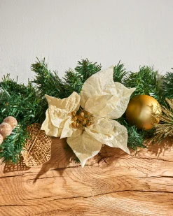 WeRChristmas Pre-Decorated Garland, Cream/Gold, 6 Ft