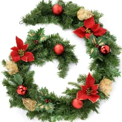 WeRChristmas Pre-Decorated Garland, Red/Gold, 6 Ft