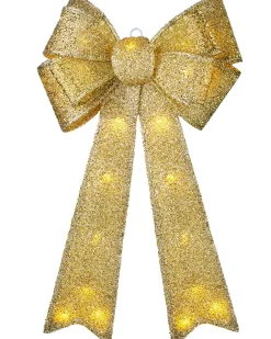 WeRChristmas Pre-Lit Bow Tree Topper, Gold, 60 Cm
