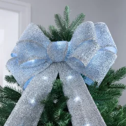 WeRChristmas Pre-Lit Bow Tree Topper, Silver, 60 Cm