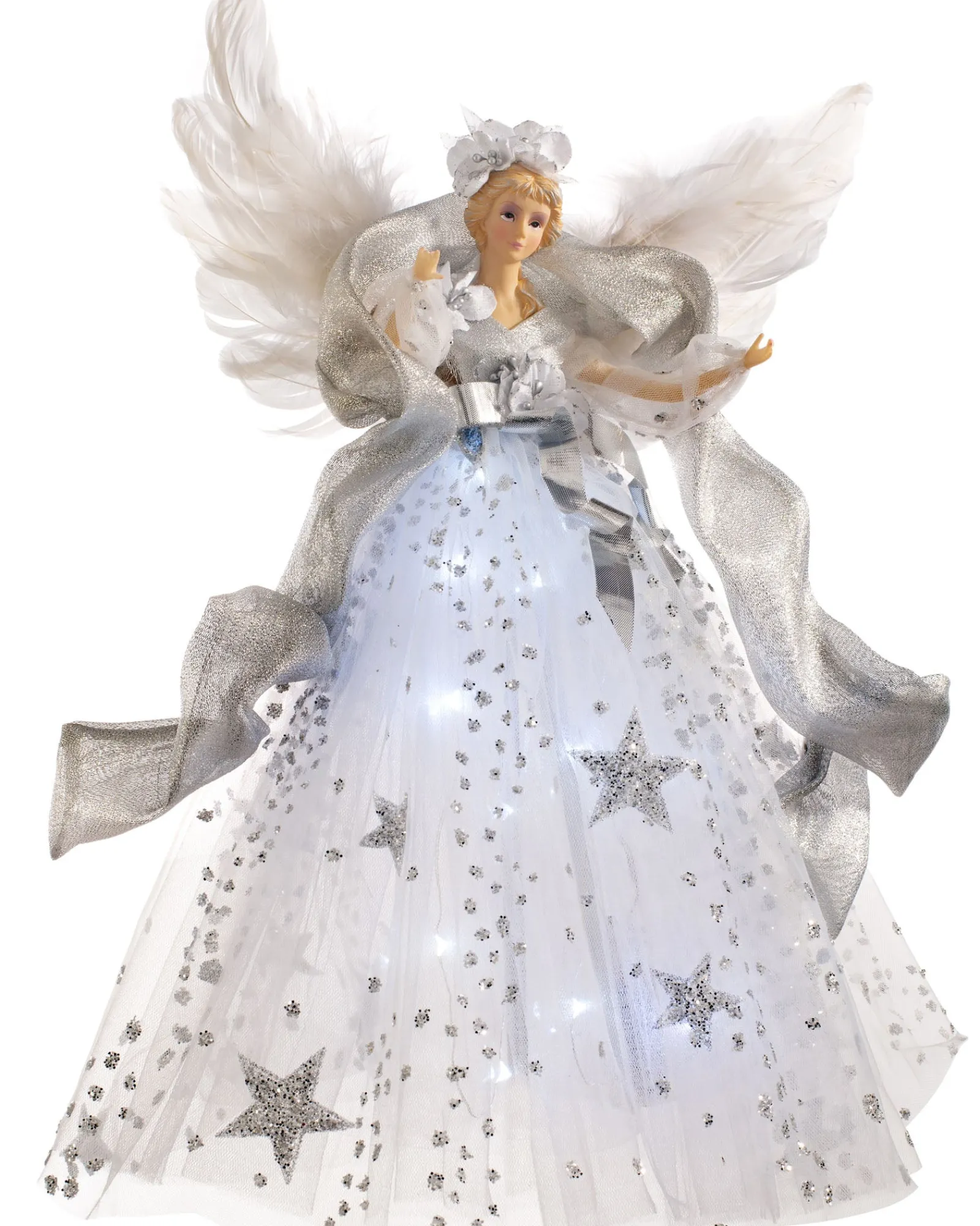 WeRChristmas Pre-Lit Christmas Angel Tree Topper, White, 43 Cm