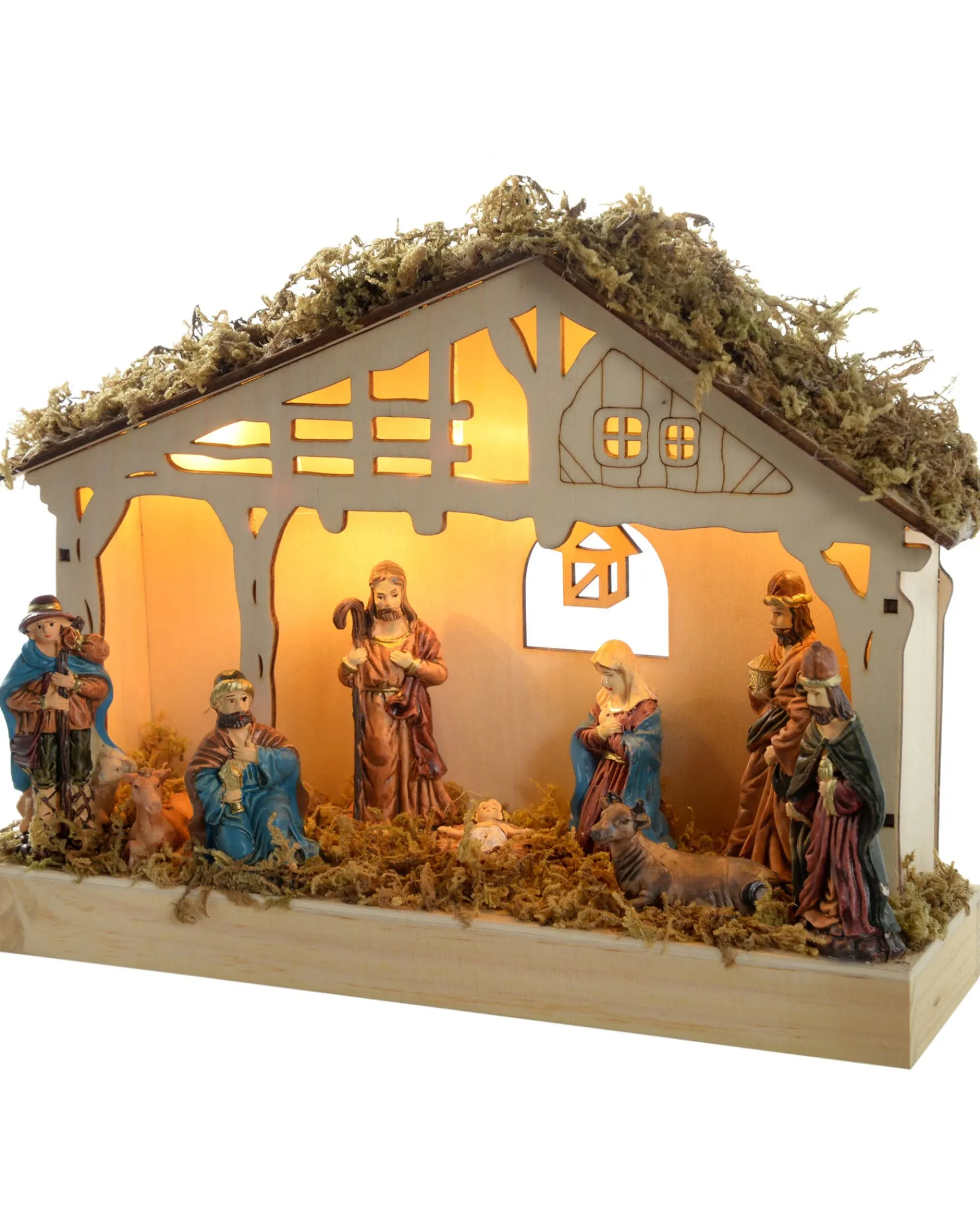 WeRChristmas Pre-Lit Christmas Wooden Nativity Scene, 26 Cm