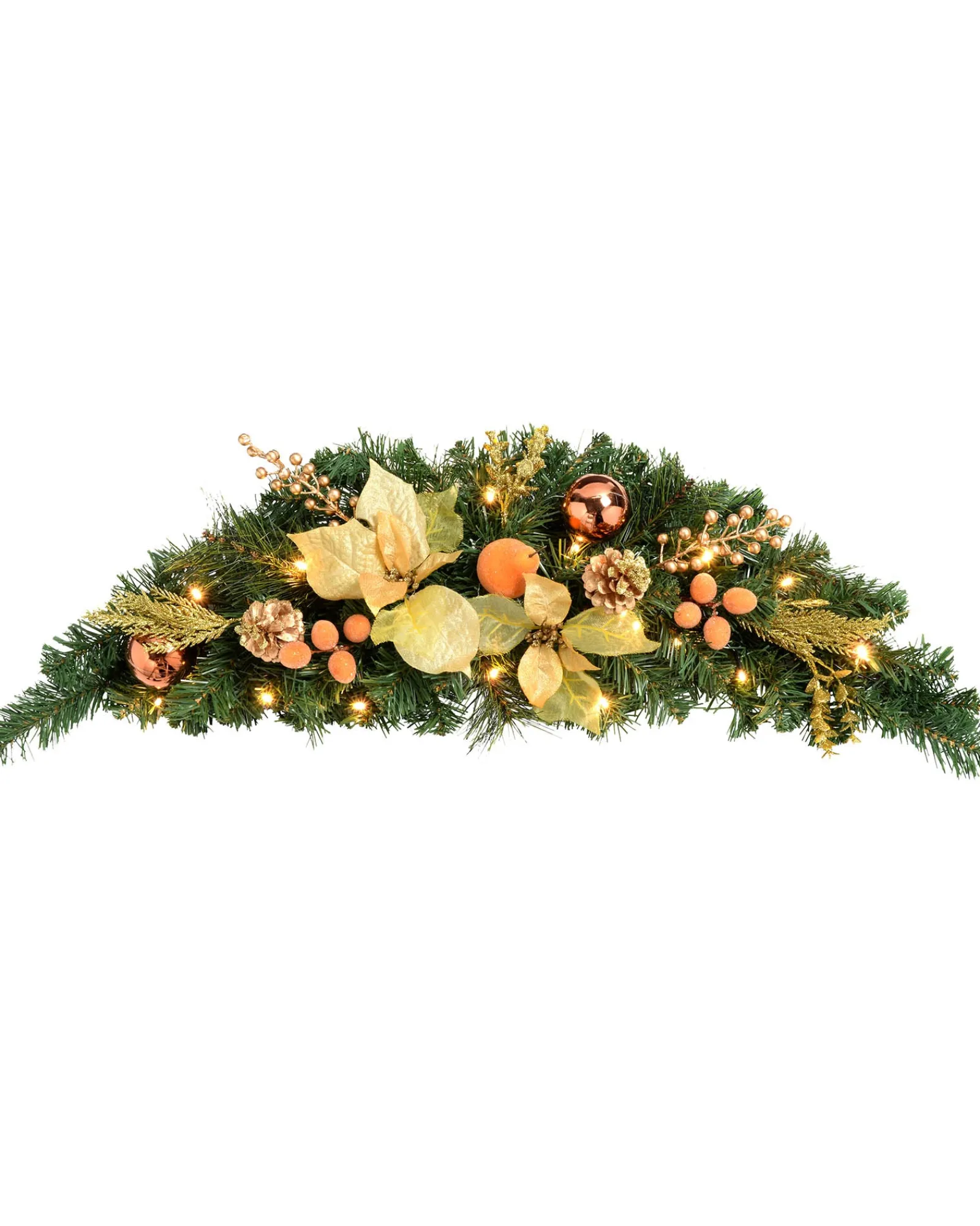 WeRChristmas Pre-Lit Decorated Arch Garland With 20 Warm White LEDs, Copper/Gold, 3 Ft