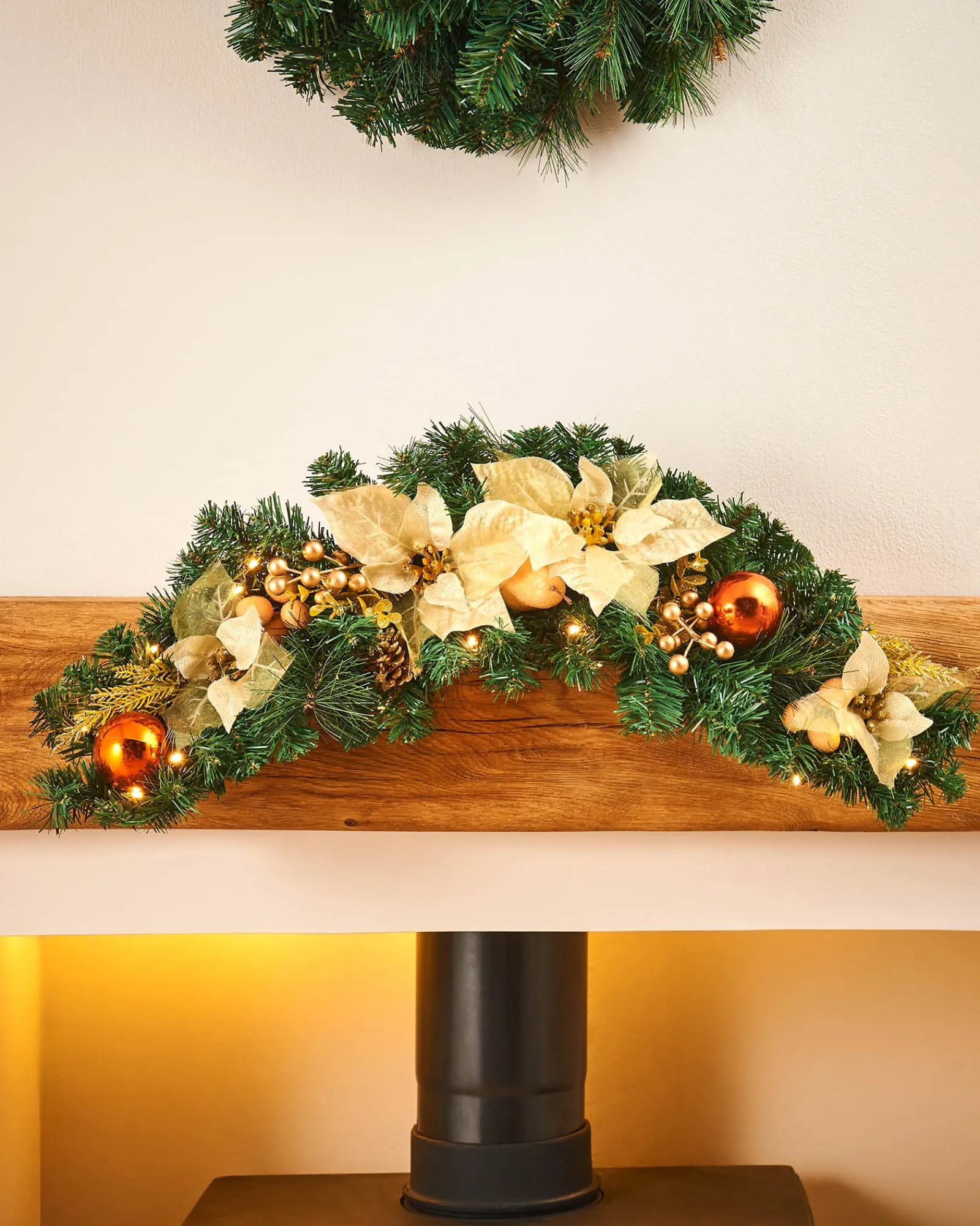 WeRChristmas Pre-Lit Decorated Arch Garland With 20 Warm White LEDs, Copper/Gold, 3 Ft