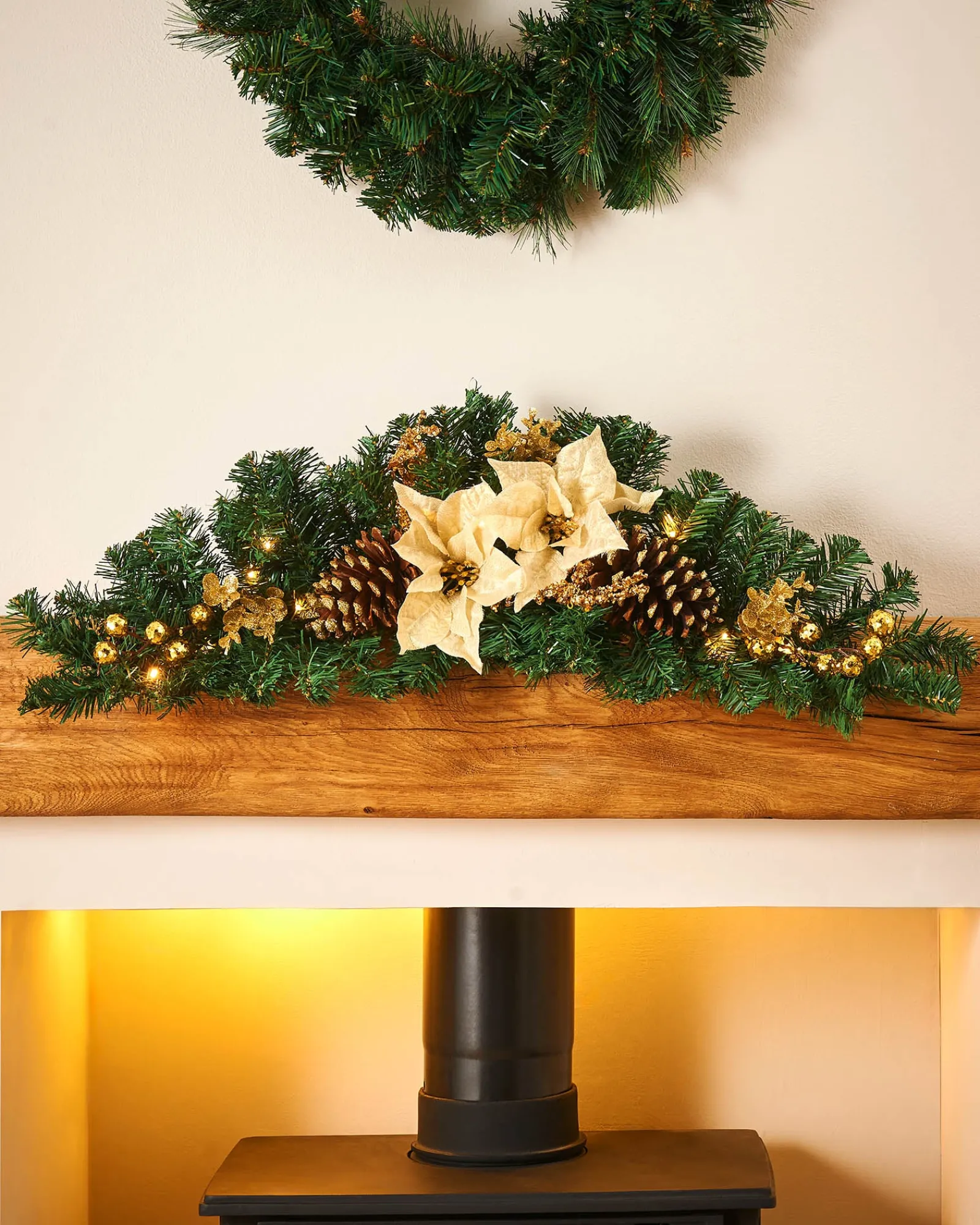 WeRChristmas Pre-Lit Decorated Arch Garland, Cream/Gold, 3 Ft