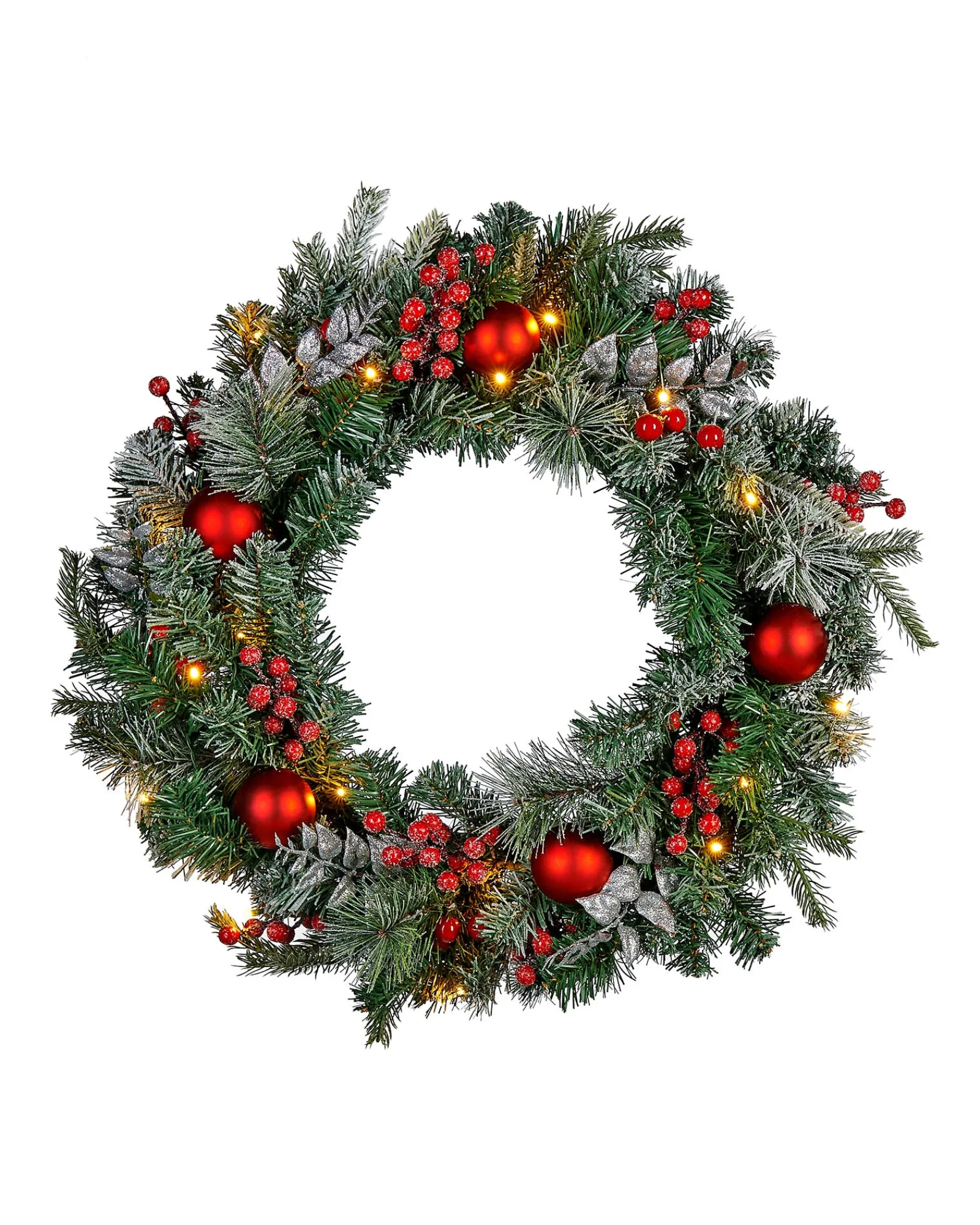 WeRChristmas Pre-Lit Decorated Frosted Wreath, 60 Cm
