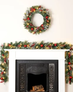 WeRChristmas Pre-Lit Decorated Frosted Garland, 9ft