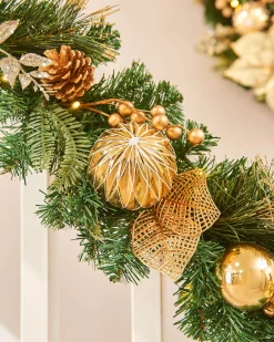 WeRChristmas Pre-Lit Decorated Garland, Cream/Gold, 9 Ft