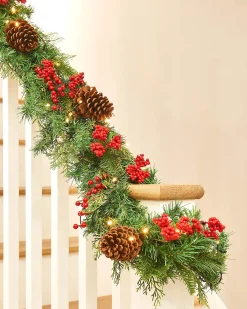 WeRChristmas Pre-Lit Decorated Garland, Pinecones & Berries, 9 Ft