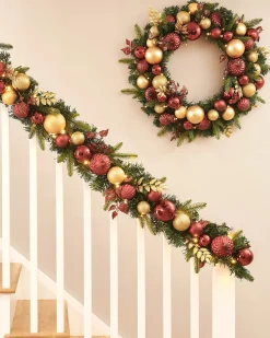 WeRChristmas Pre-Lit Decorated Garland, Burgundy/Gold, 9 Ft