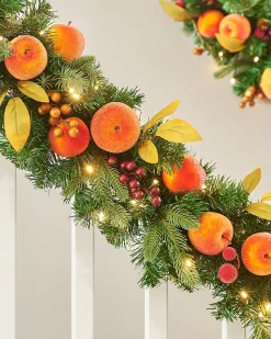 WeRChristmas Pre-Lit Decorated Garland, Apples & Peaches, 9 Ft