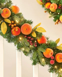 WeRChristmas Pre-Lit Decorated Garland, Apples & Peaches, 9 Ft