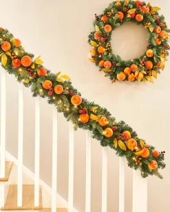 WeRChristmas Pre-Lit Decorated Garland, Apples & Peaches, 9 Ft