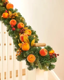 WeRChristmas Pre-Lit Decorated Garland, Apples & Peaches, 9 Ft