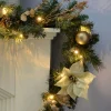 WeRChristmas Pre-Lit Decorated Garland, Cream/Gold, 9 Ft