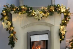 WeRChristmas Pre-Lit Decorated Garland, Cream/Gold, 9 Ft