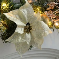 WeRChristmas Pre-Lit Decorated Garland, Cream/Gold, 9 Ft