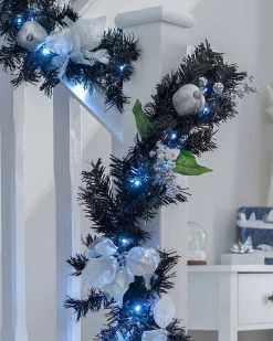 WeRChristmas Pre-Lit Decorated Garland, Black/Silver, 9 Ft