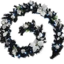 WeRChristmas Pre-Lit Decorated Garland, Black/Silver, 9 Ft