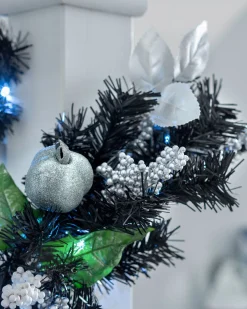 WeRChristmas Pre-Lit Decorated Garland, Black/Silver, 9 Ft