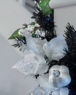 WeRChristmas Pre-Lit Decorated Garland, Black/Silver, 9 Ft