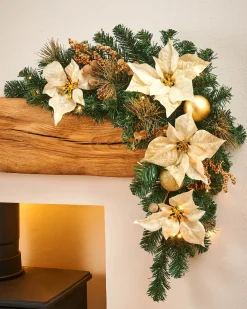 WeRChristmas Pre-Lit Decorated Garland Arch, Cream/Gold, 3 Ft