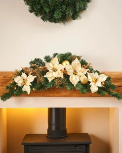 WeRChristmas Pre-Lit Decorated Garland Arch, Cream/Gold, 3 Ft