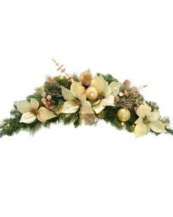 WeRChristmas Pre-Lit Decorated Garland Arch, Cream/Gold, 3 Ft