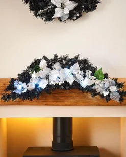 WeRChristmas Pre-Lit Decorated Garland Arch, Black/Silver, 3 Ft