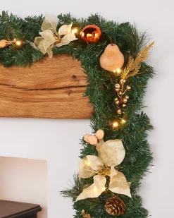 WeRChristmas Pre-Lit Decorated Garland, Copper/Gold, 9 Ft