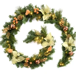 WeRChristmas Pre-Lit Decorated Garland, Copper/Gold, 9 Ft