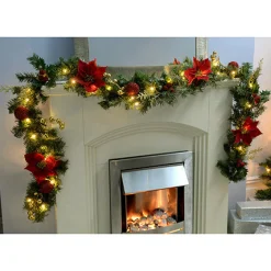 WeRChristmas Pre-Lit Decorated Garland, Red/Gold, 9 Ft