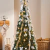 WeRChristmas Pre-Lit Decorated Holly Pop-Up Christmas Tree, Champagne & Silver, 6 Ft