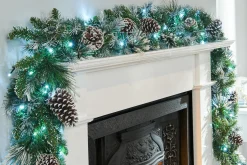 WeRChristmas Pre-Lit Decorated Snow Flocked Garland, Pinecones, 9 Ft