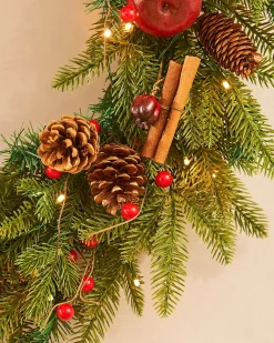 WeRChristmas Pre-Lit Decorated Wreath, Apples & Cinnamon Sticks, 76 Cm