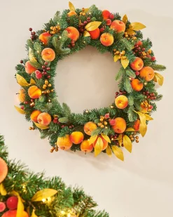 WeRChristmas Pre-Lit Decorated Wreath, Apples & Peaches, 76 Cm