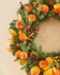 WeRChristmas Pre-Lit Decorated Wreath, Apples & Peaches, 76 Cm